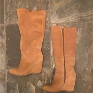Nine West Wedge Suede Boots - Camel